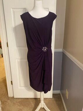 Jessica Howard Deep Purple Draped Sheath Dress with Jewel Accent